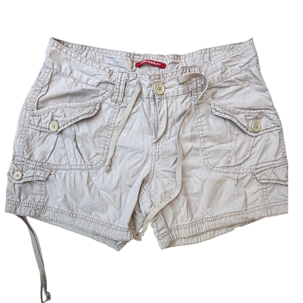 Unionbay Womens Tan Khaki Cargo Shorts Size 7 Cotton Utility Drawstring Y2K